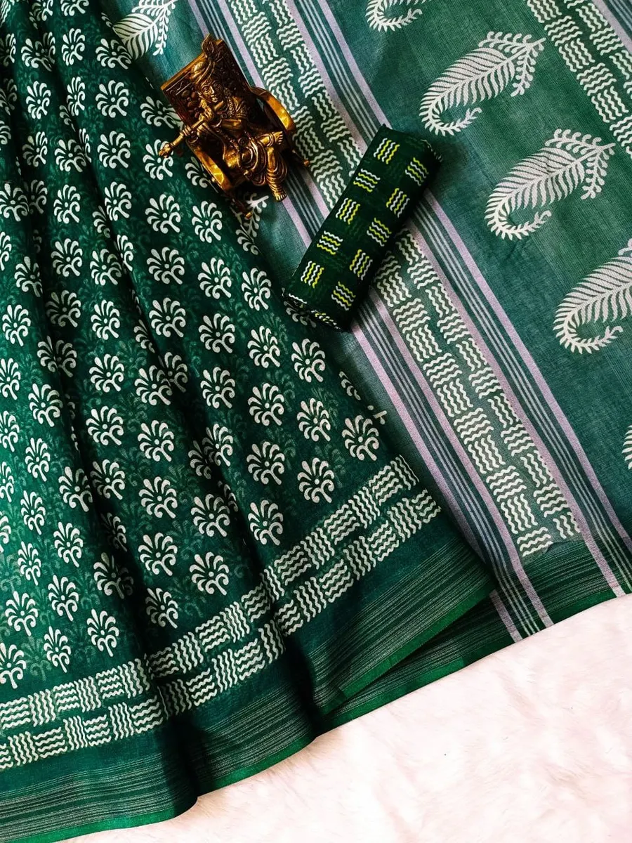 Elegant Digital Print Silver Jari Saree